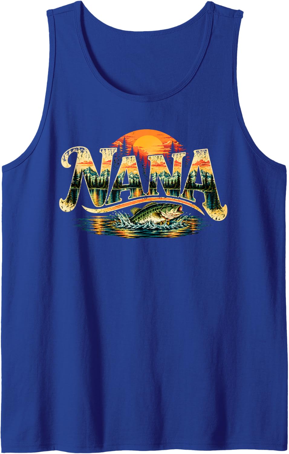 Nana Fishing Vintage Bass Mountain Lake Sunset Sleeveless Tank Top - Royal Blue