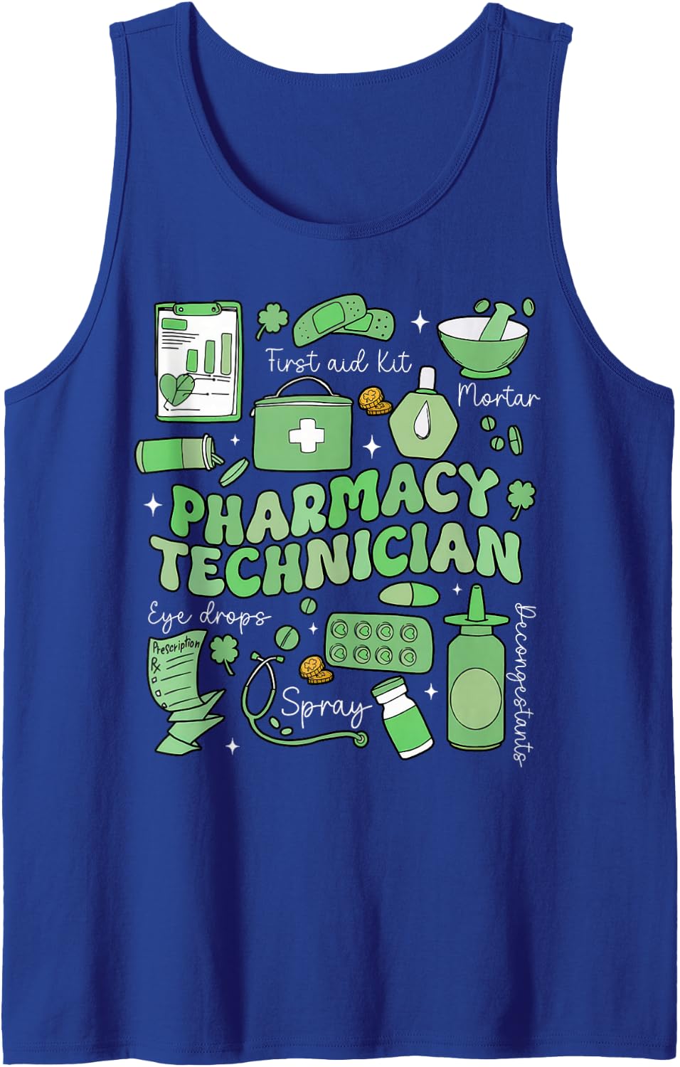 Pharmacy Technician St Patrick's Day Pharmacist Tech Sleeveless Tank Top - Royal Blue