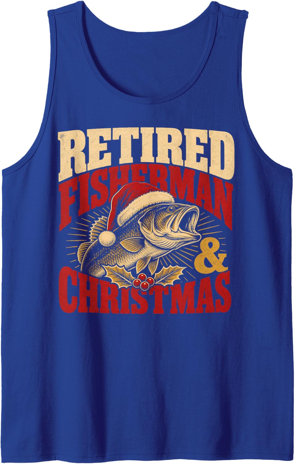 Retired Fisherman and Christmas Santa Hat Fish Sleeveless Tank Top - Royal Blue