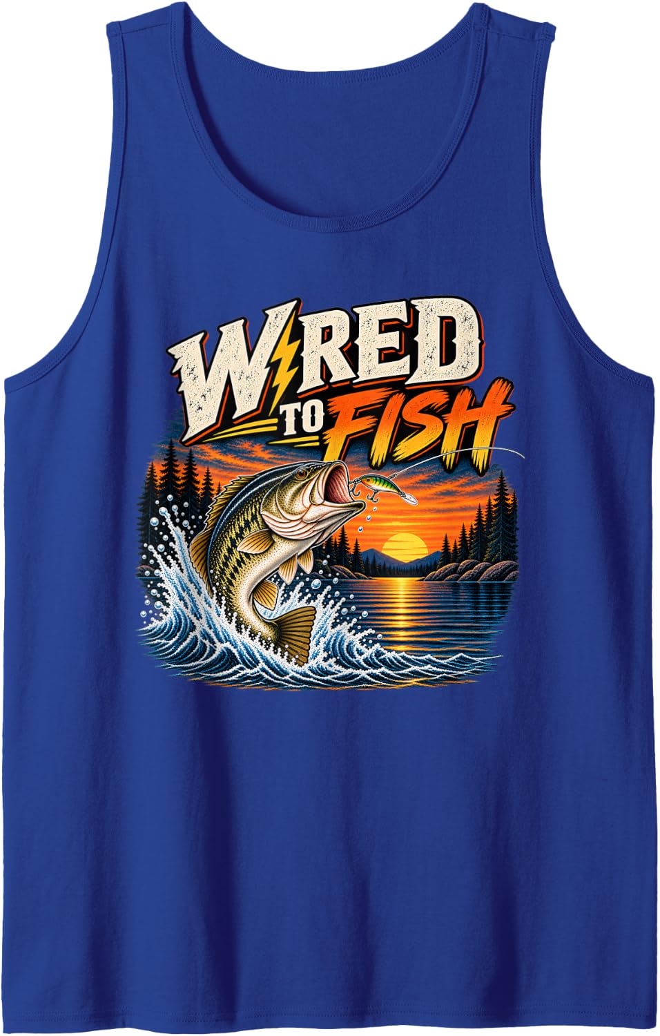 Wired to Fish Funny Electrician Bass Fishing Fisherman Sleeveless Tank Top - Royal Blue