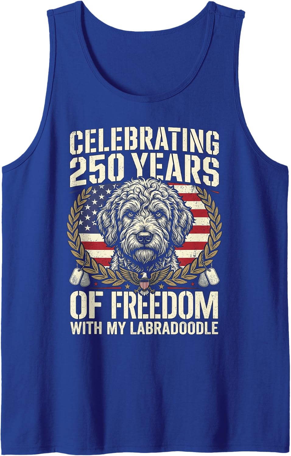 Labradoodle Dog Dad Mom 250 Years Freedom 2026 1776 America Sleeveless Tank Top - Royal Blue