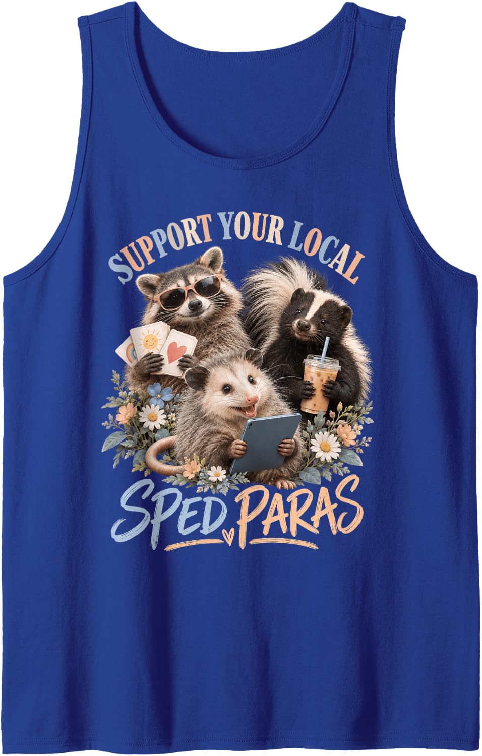 SPED para Appreciation with Skunk and Opossum Sleeveless Tank Top - Royal Blue
