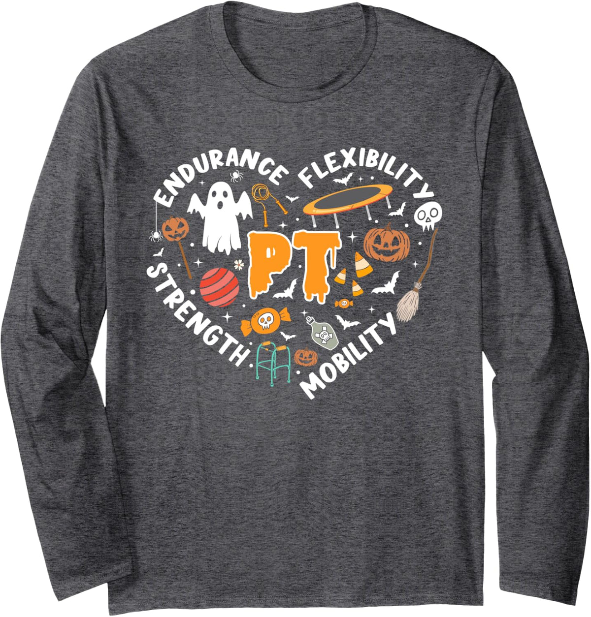 Physical Therapist pt halloween physical therapy spooky Long Sleeve T-Shirt - Adult Unisex Dark Heather Grey