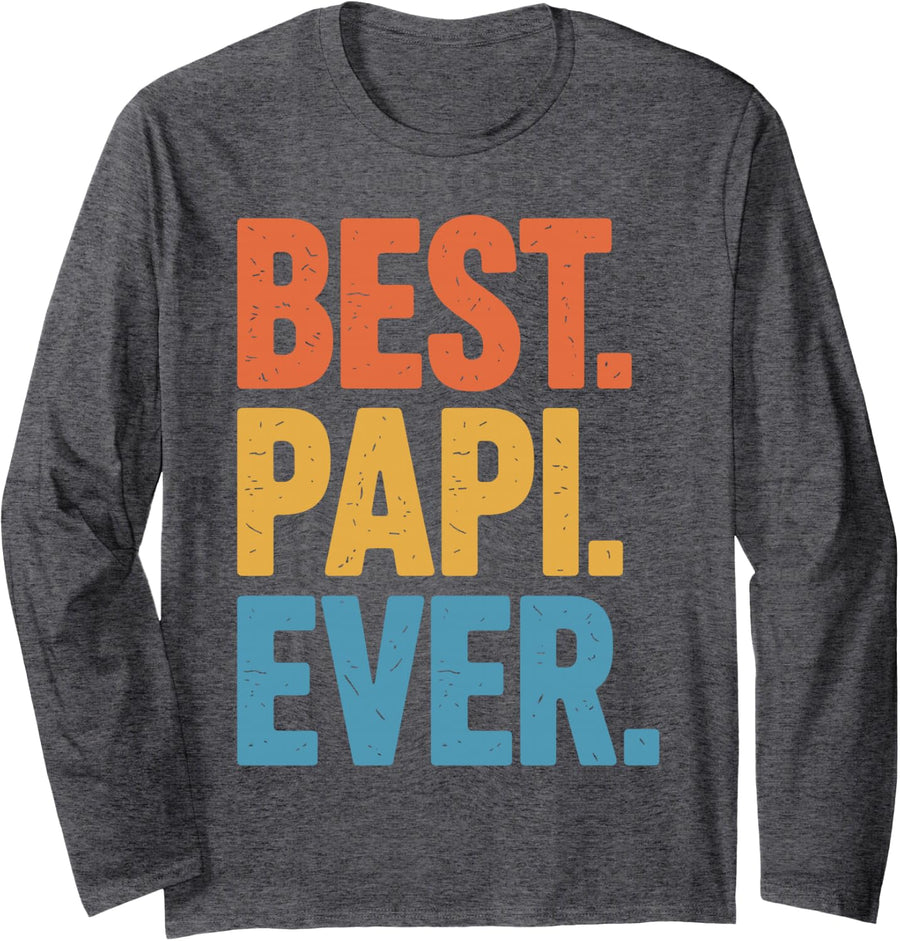 Papi Design for Grandpa from Grandkids Father's Day Papi Long Sleeve T-Shirt - Adult Unisex Dark Heather Grey