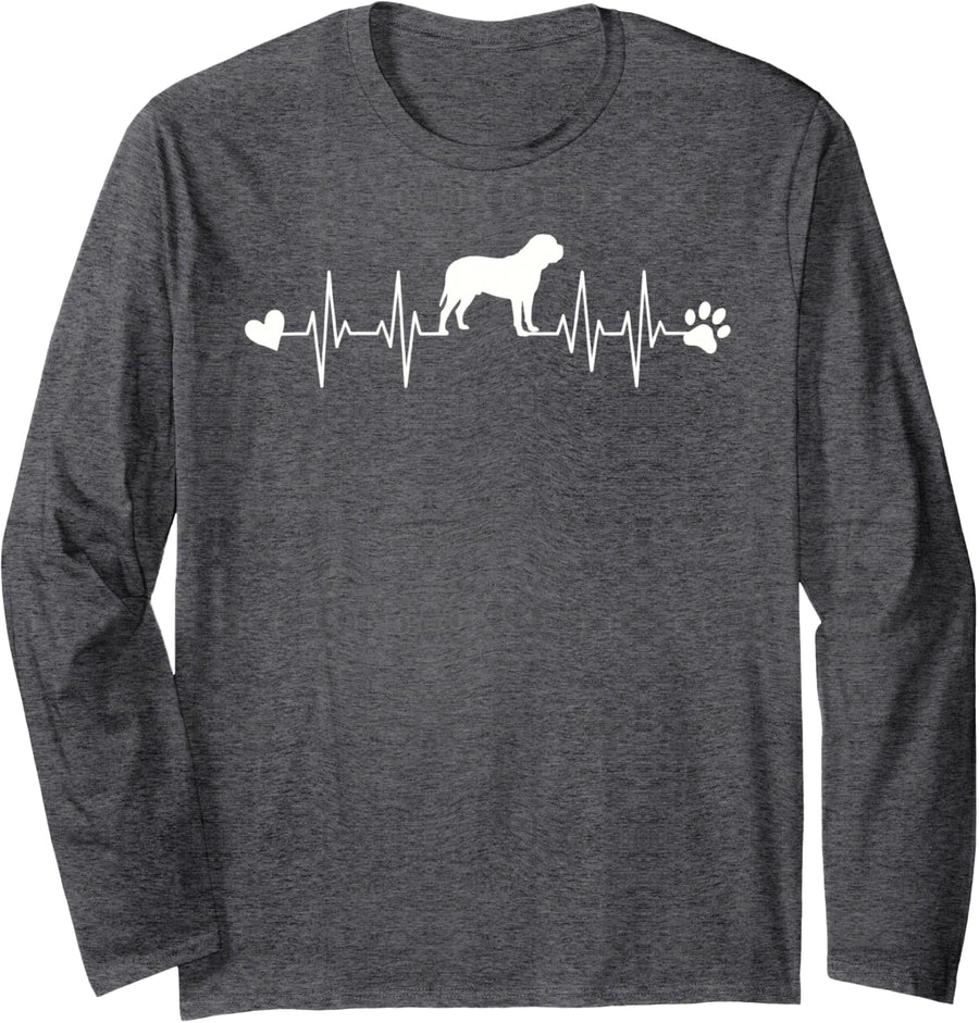 Mastiff Dog Lover Heartbeat EKG Pet Dog Mom Dad Long Sleeve T-Shirt - Adult Unisex Dark Heather Grey