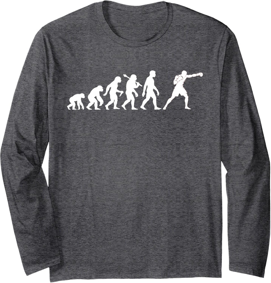 Boxing Evolution Graphic for Man and Kid Boxers Long Sleeve T-Shirt - Adult Unisex Dark Heather Grey