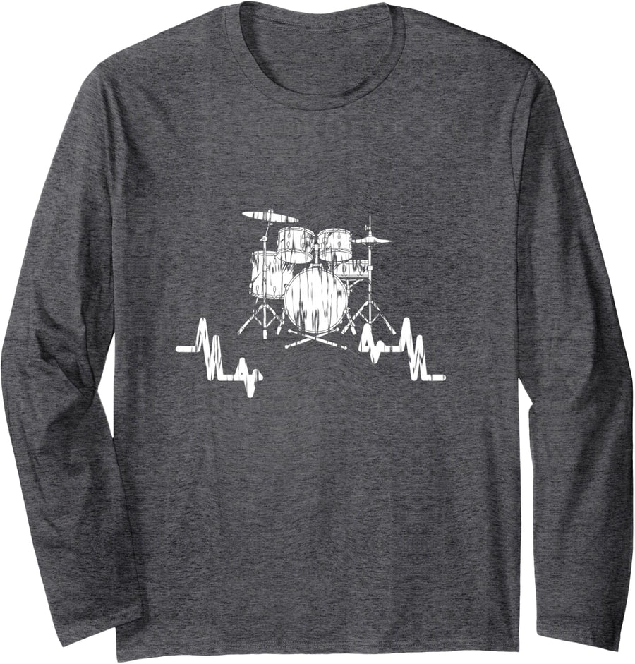 Band Drummer - Hits Things in Time - Drum Player Long Sleeve T-Shirt - Adult Unisex Dark Heather Grey