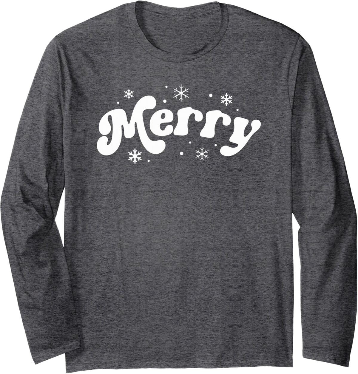 Merry, Vintage Christmas, Festive Winter Holiday Snowflake Long Sleeve T-Shirt - Adult Unisex Dark Heather Grey