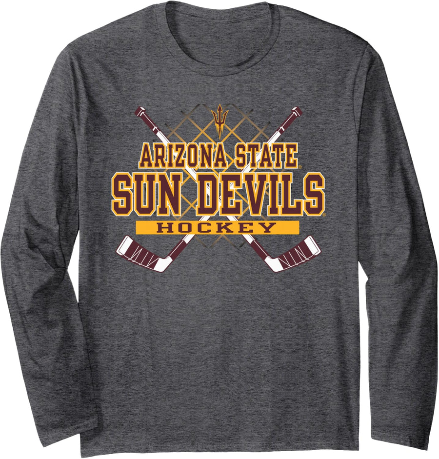 Arizona State Sun Devils Hockey Sticks Officially Licensed Long Sleeve T-Shirt - Adult Unisex Dark Heather Grey