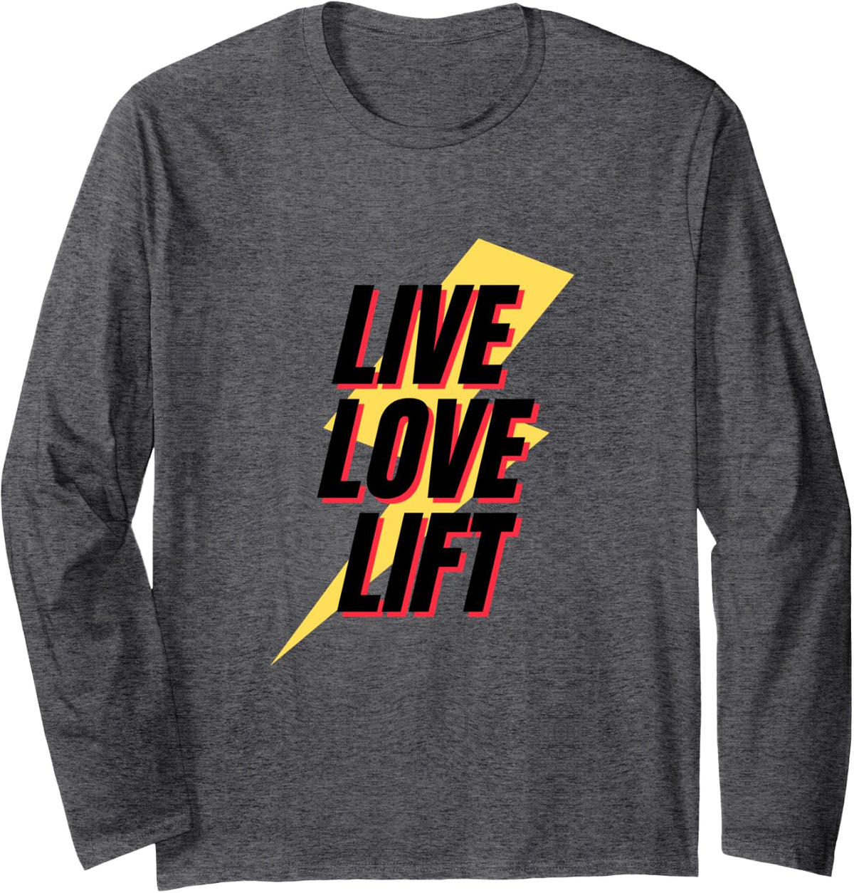 Live Love Lift Retro Workout Gym Fitness Squats Long Sleeve T-Shirt - Adult Unisex Dark Heather Grey