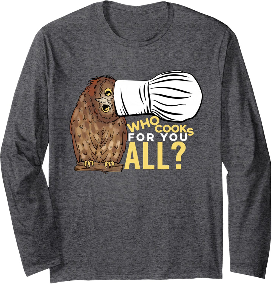 Barred Owl Chef for owl Lover, Bird Fan or Birder Long Sleeve T-Shirt - Adult Unisex Dark Heather Grey
