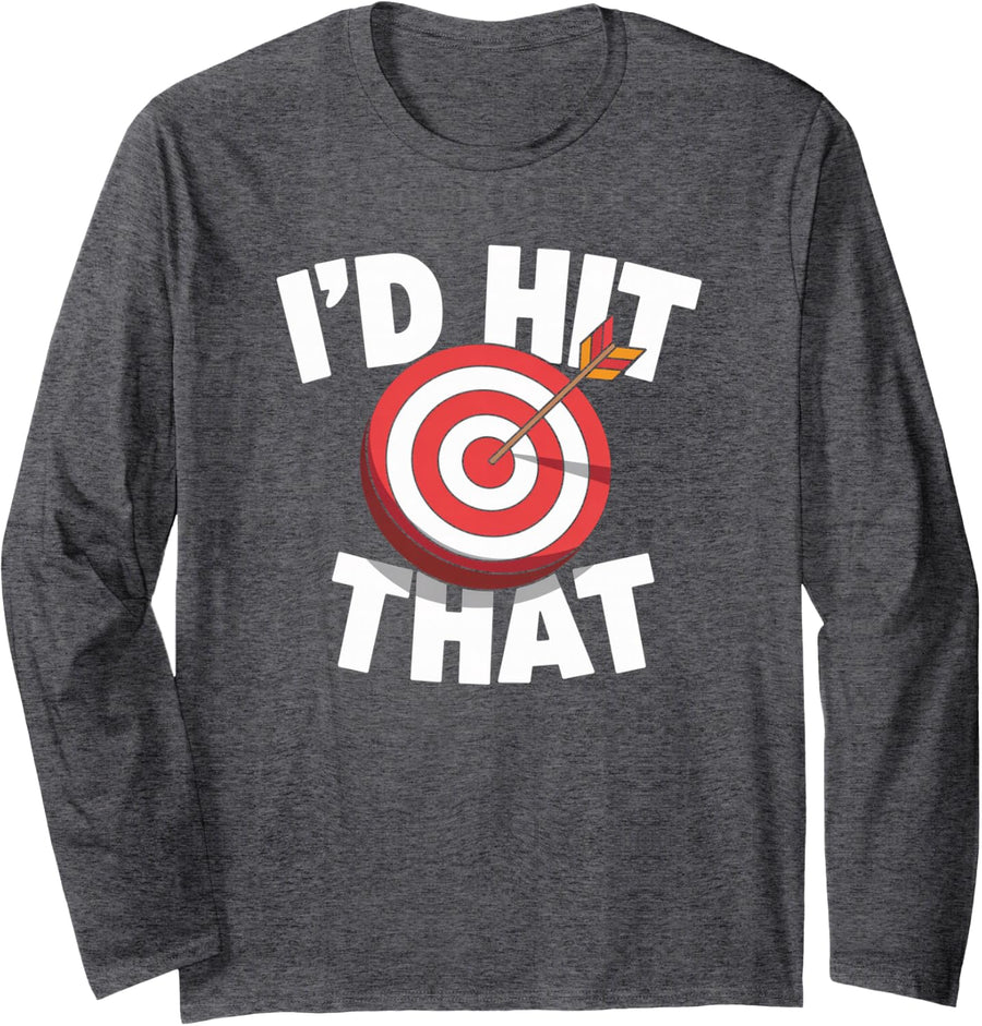 Archery Taget Arrow Archer Gift: Womens & Mens Graphic Long Sleeve T-Shirt - Adult Unisex Dark Heather Grey