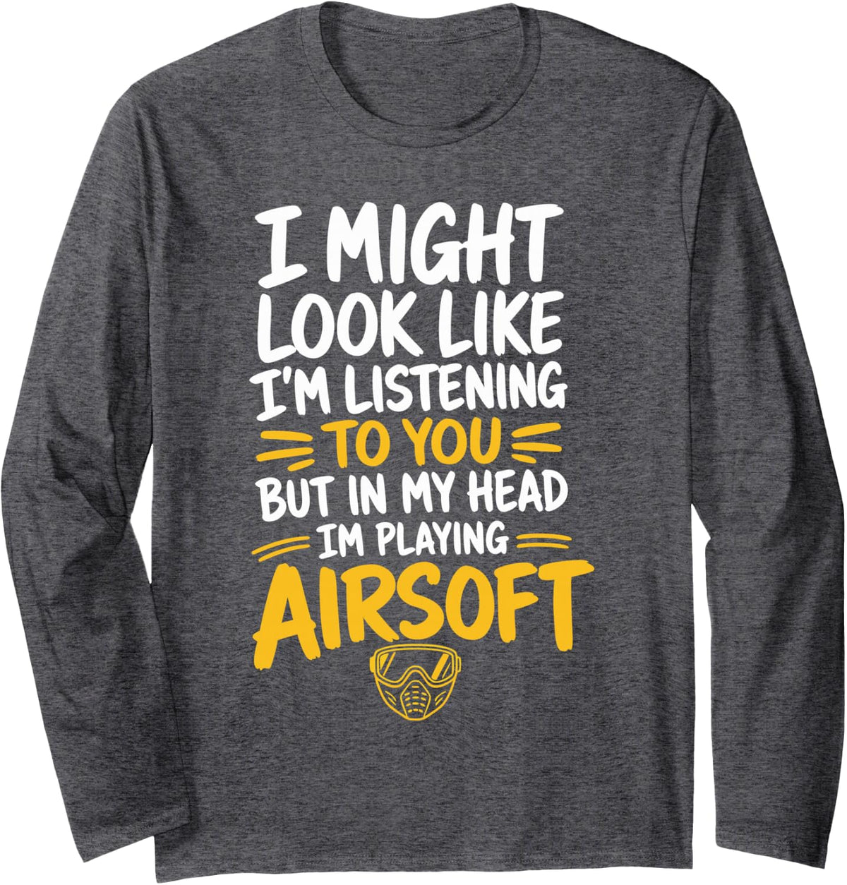 Funny Airsoft Player Long Sleeve T-Shirt - Adult Unisex Dark Heather Grey