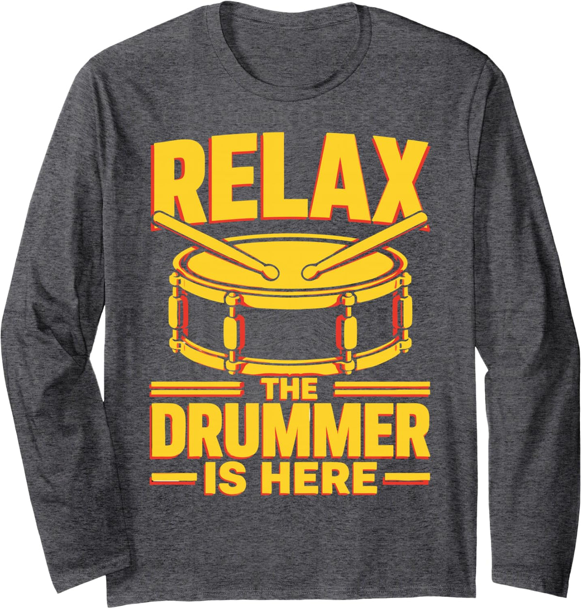Drummer Percussion Drum Kit Funny Drumming Long Sleeve T-Shirt - Adult Unisex Dark Heather Grey