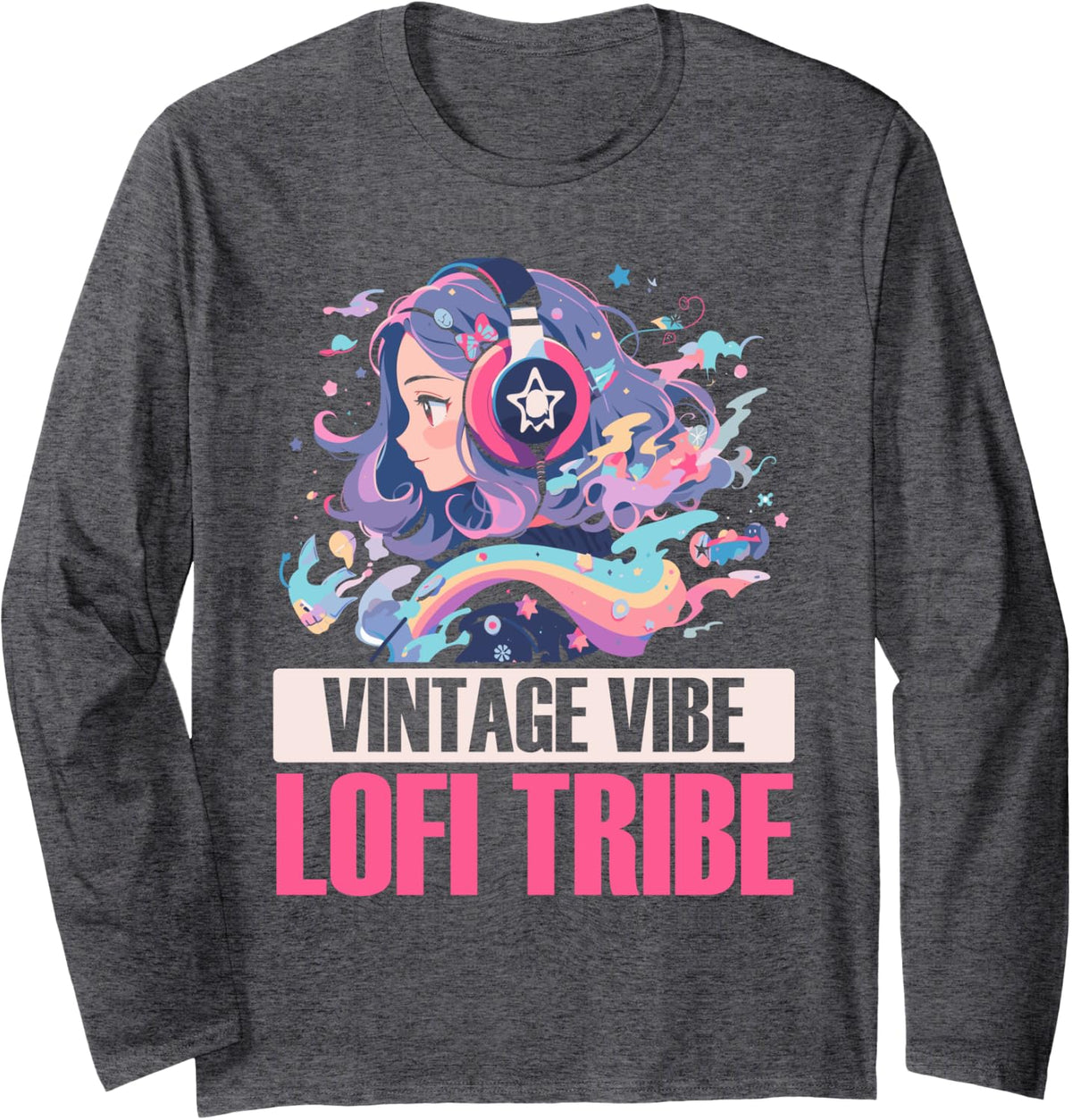 Lofi Music Lover Low Fidelity Anime Lo-Fi Japanese Aesthetic Long Sleeve T-Shirt - Adult Unisex Dark Heather Grey