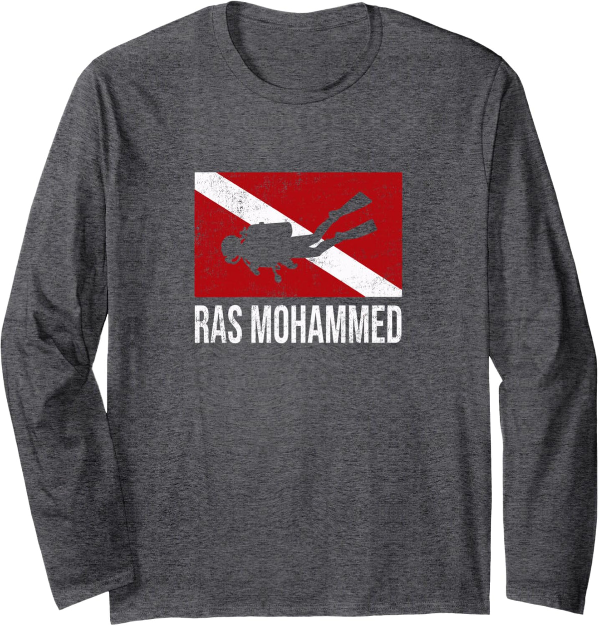 Ras Mohammed Scuba Diving Diver Dive Flag Gift Long Sleeve T-Shirt - Adult Unisex Dark Heather Grey