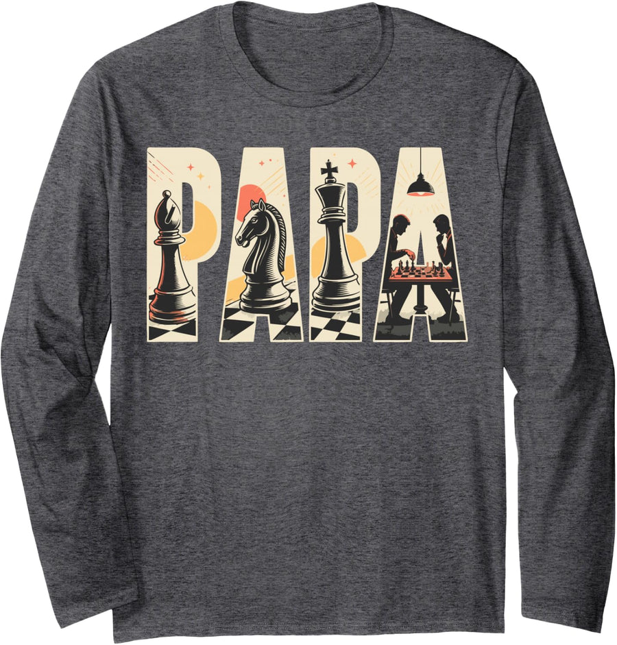Chess Papa Chess Grandpa Chess Long Sleeve T-Shirt - Adult Unisex Dark Heather Grey
