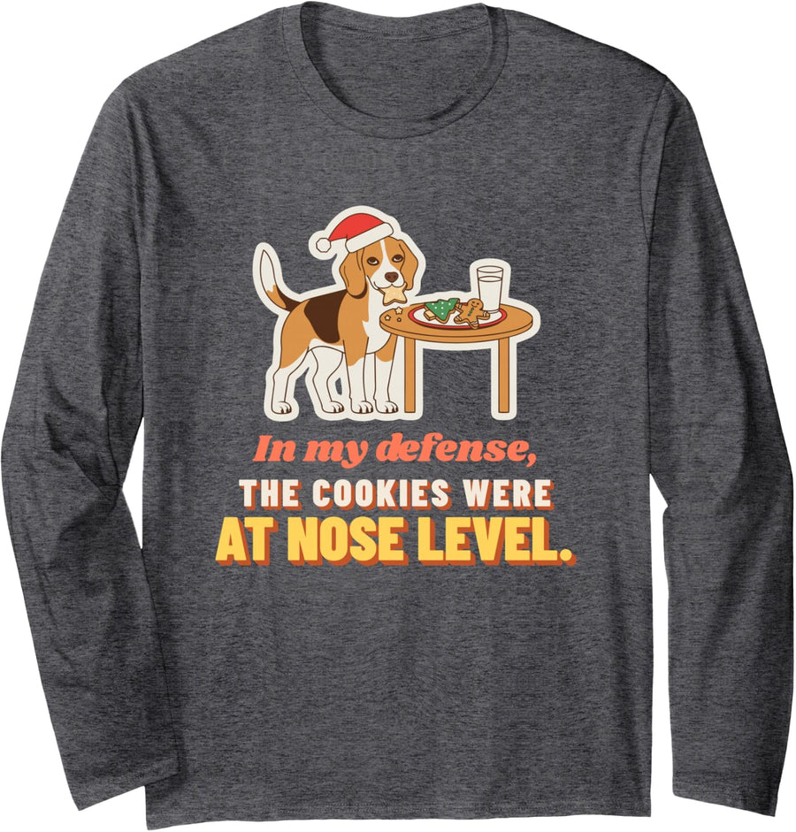 in My Defense Cookies were At Nose Level Beagle Christmas Long Sleeve T-Shirt - Adult Unisex Dark Heather Grey