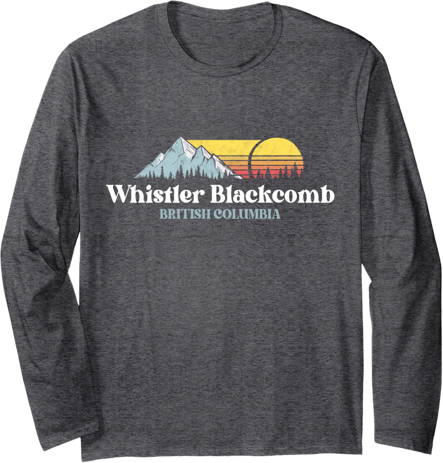 Whistler Blackcomb,BRITISH COLUMBIA,Ski Snowboard Hiking Long Sleeve T-Shirt - Adult Unisex Dark Heather Grey