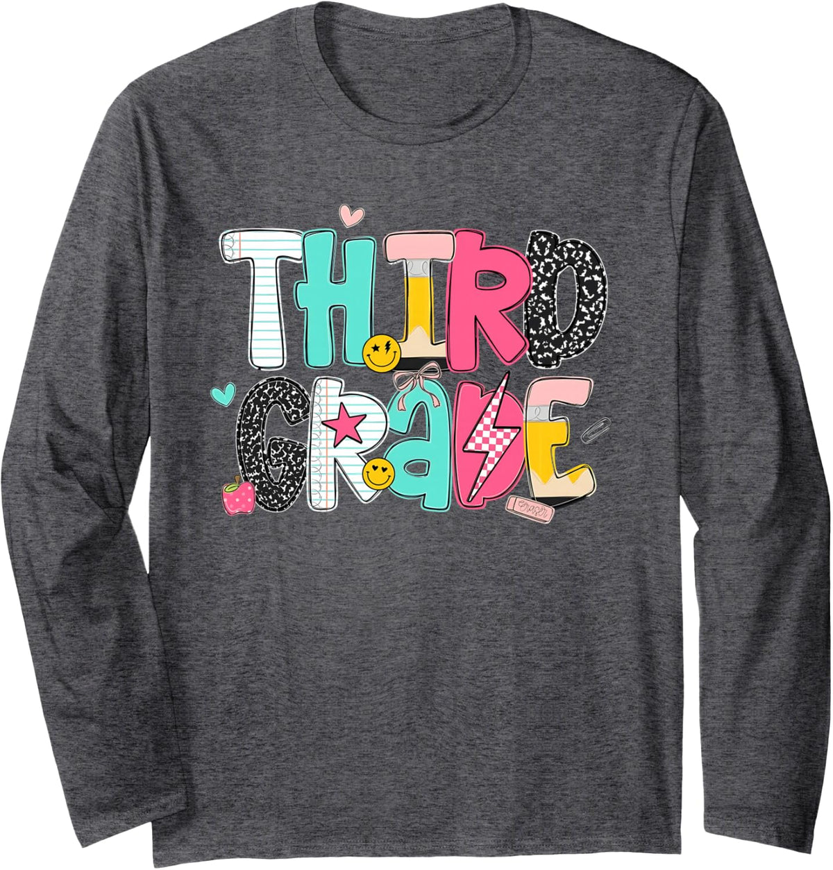 3rd Grade Girls Coquette Bow Back to School Third Grade Long Sleeve T-Shirt - Adult Unisex Dark Heather Grey