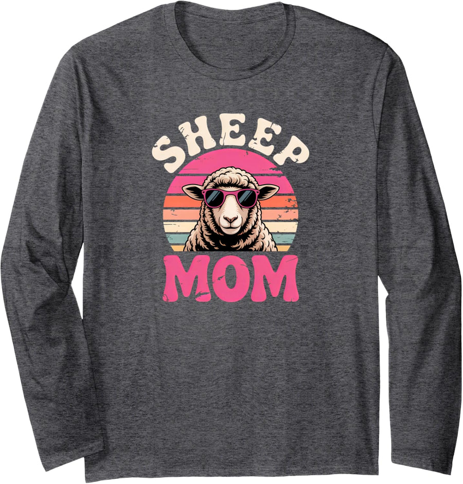 Sheep Mom Long Sleeve T-Shirt - Adult Unisex Dark Heather Grey