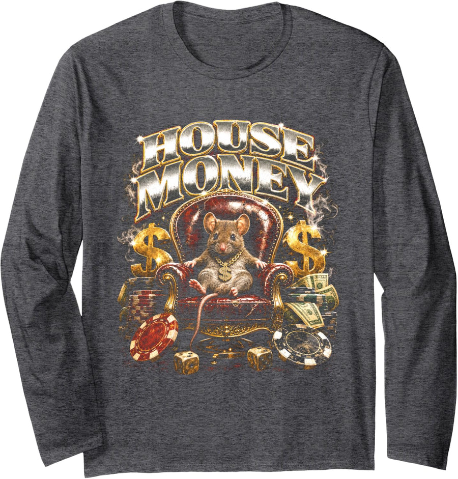 House Money Bootleg Casino Gambler Gambling Long Sleeve T-Shirt - Adult Unisex Dark Heather Grey