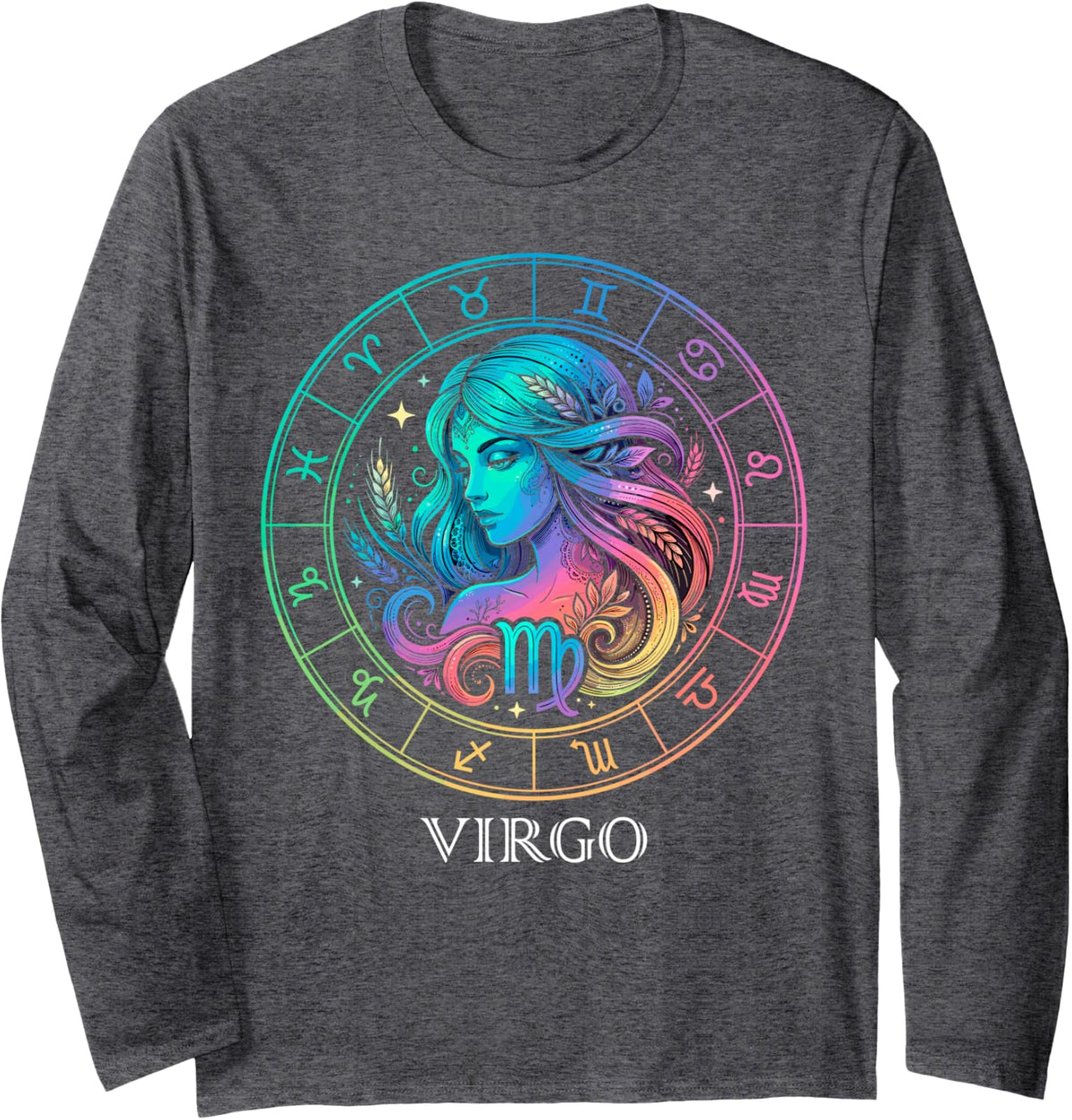 Virgo Zodiac Sign Astrology Horoscope Astrological Symbol Long Sleeve T-Shirt - Adult Unisex Dark Heather Grey