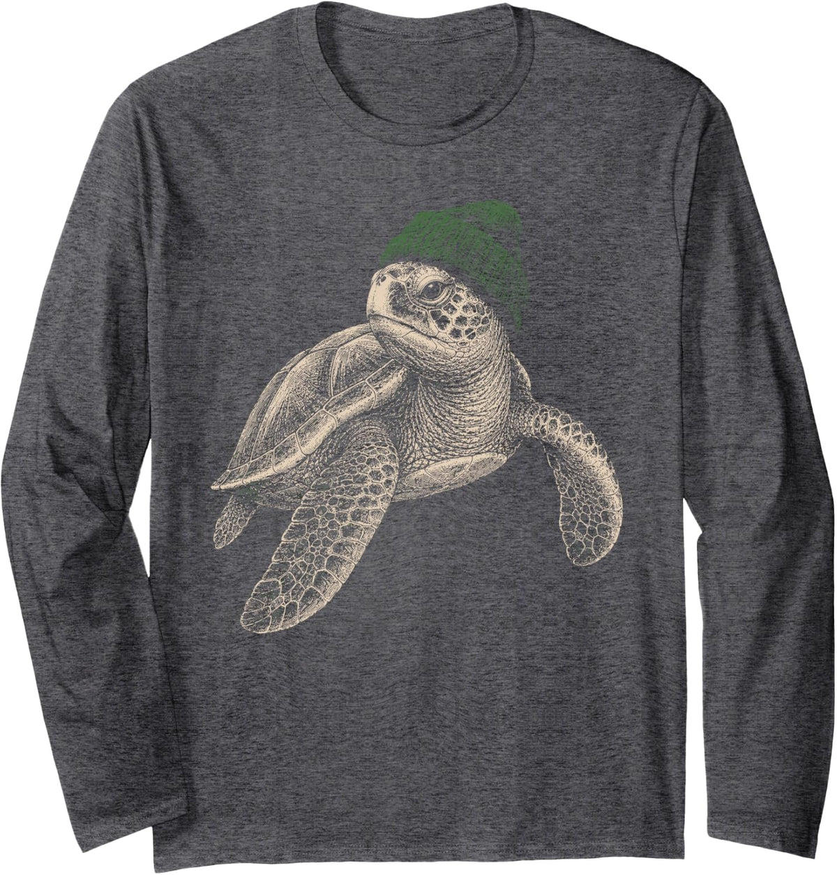 Funny Sea-Turtle Beanie Ocean Wildlife Men Women Vintage Long Sleeve T-Shirt - Adult Unisex Dark Heather Grey