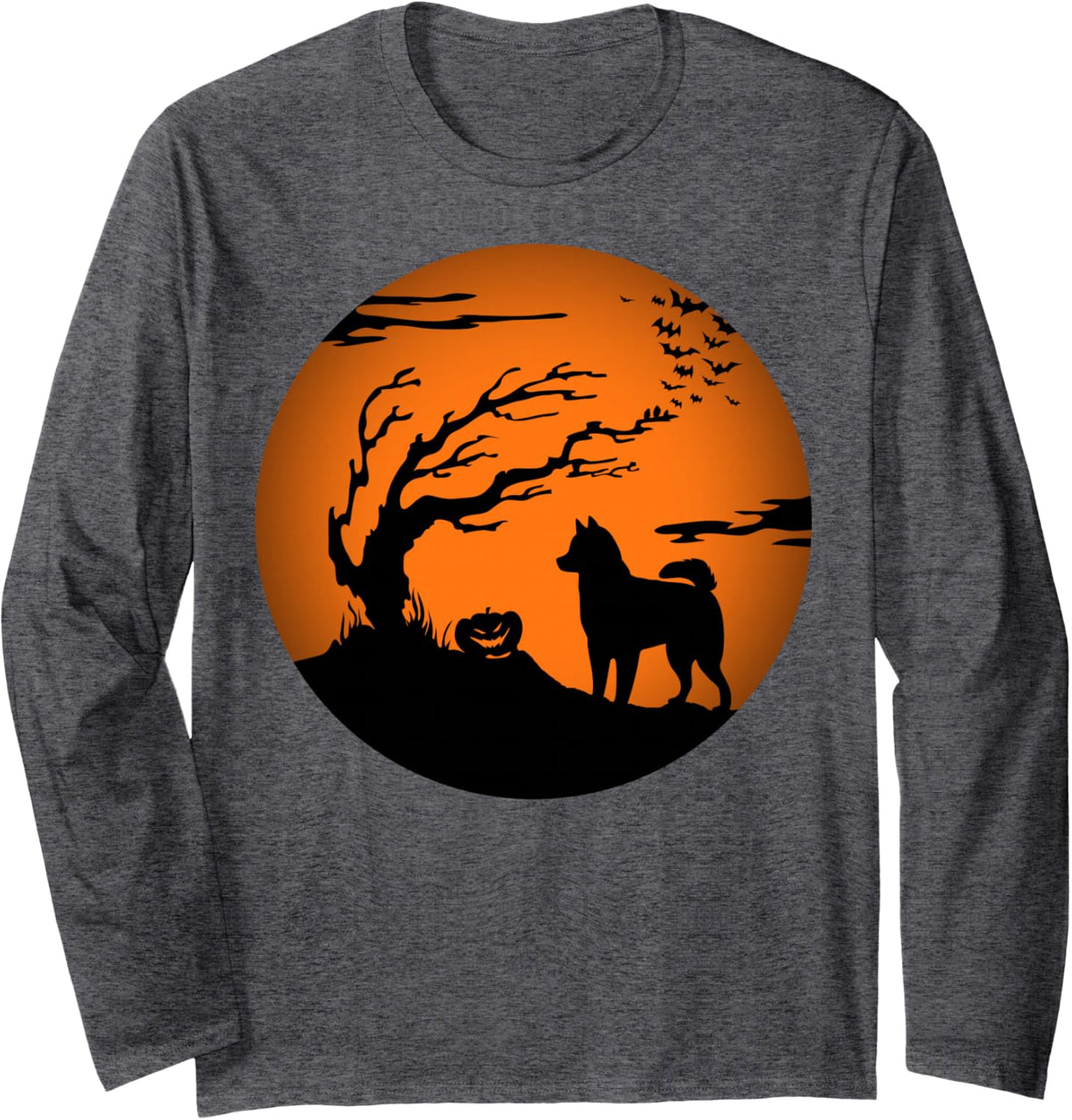 Husky Halloween Long Sleeve T-Shirt - Adult Unisex Dark Heather Grey