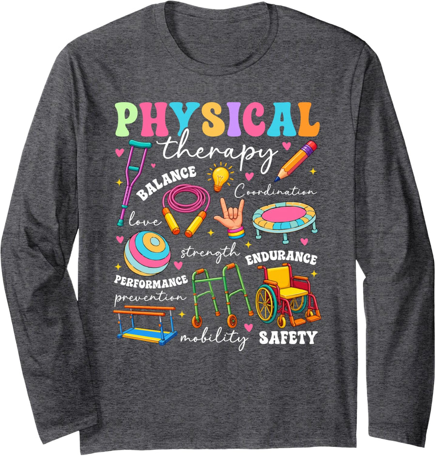 Physical Therapy Assistant Appreciation PTA Groovy Long Sleeve T-Shirt - Adult Unisex Dark Heather Grey