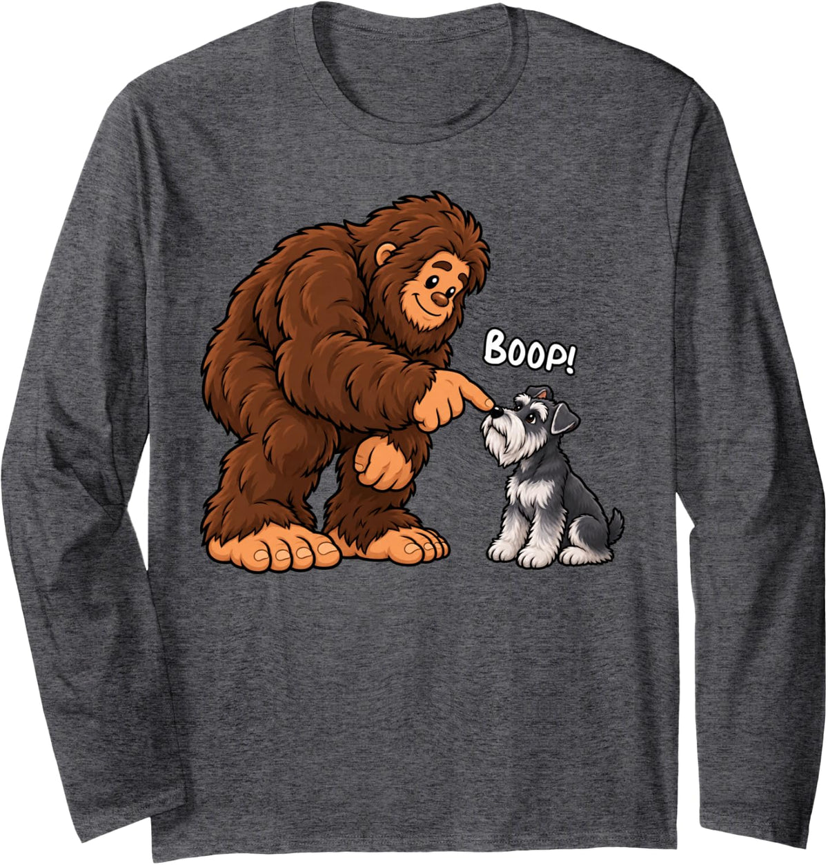 Bigfoot Boop Miniature Schnauzer Funny Dog Lover Long Sleeve T-Shirt - Adult Unisex Dark Heather Grey