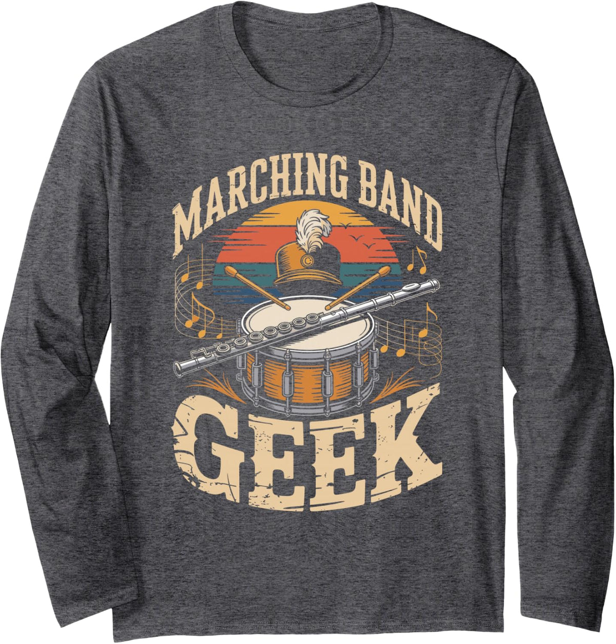 Marching Band Geek Flute Flutist Long Sleeve T-Shirt - Adult Unisex Dark Heather Grey