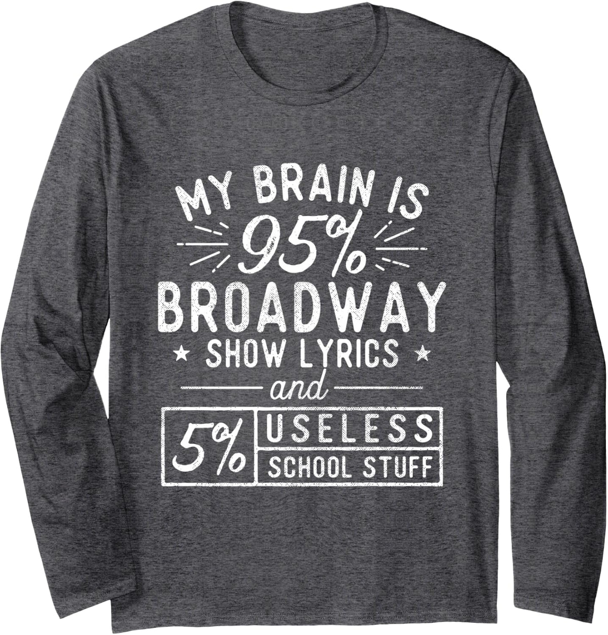 My Brain Is 95% Broadway Lyrics - Actor Theatre Musical Long Sleeve T-Shirt - Adult Unisex Dark Heather Grey