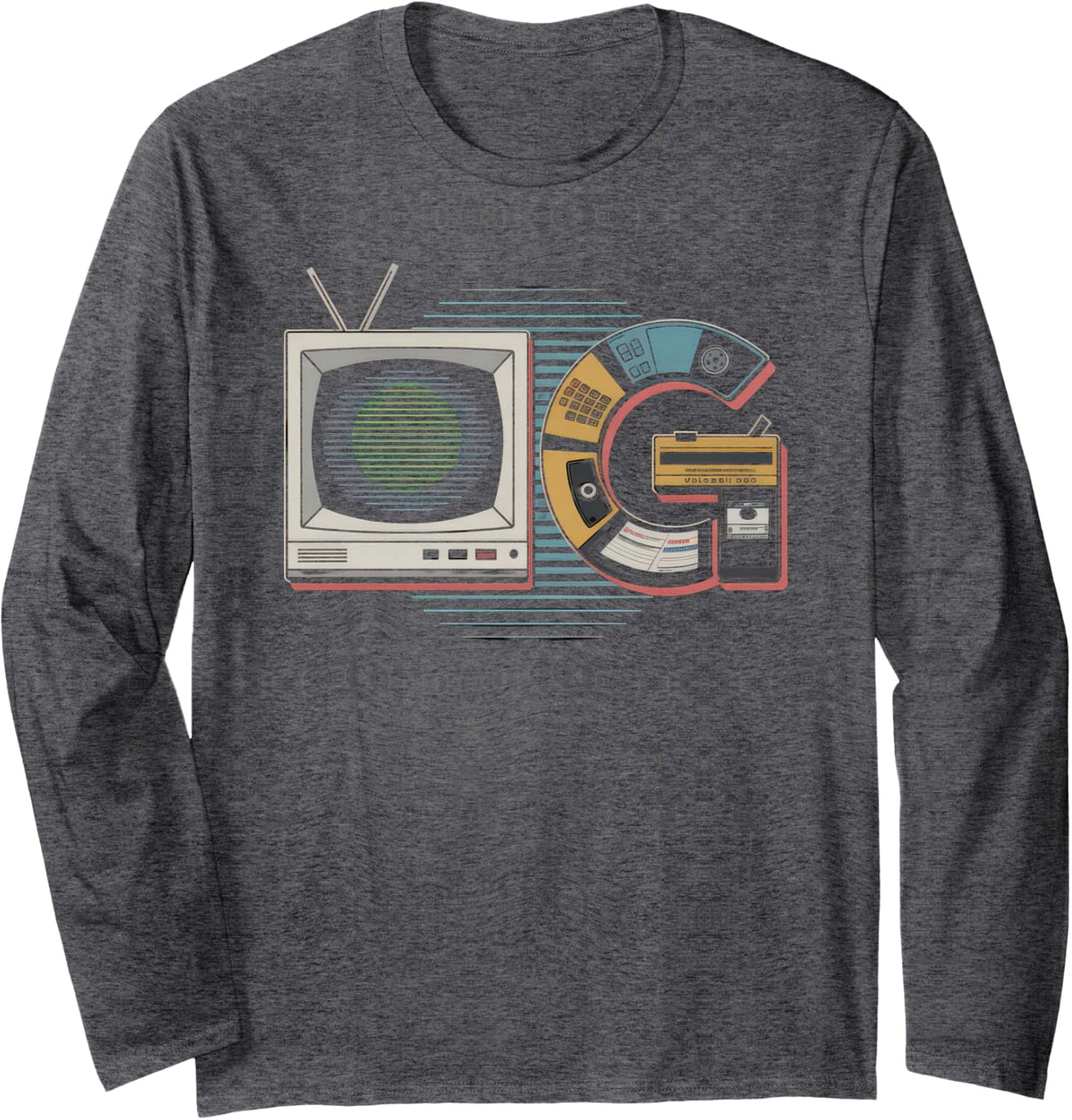 Old School OG Tshirt Hip Hop Vinyl CDs Tapes 80s 90s Retro Long Sleeve T-Shirt - Adult Unisex Dark Heather Grey