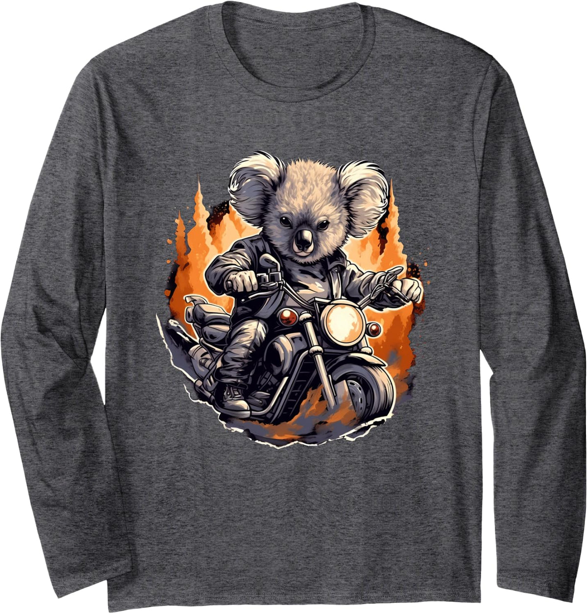 Biker Koala Riding Motorcycle Long Sleeve T-Shirt - Adult Unisex Dark Heather Grey