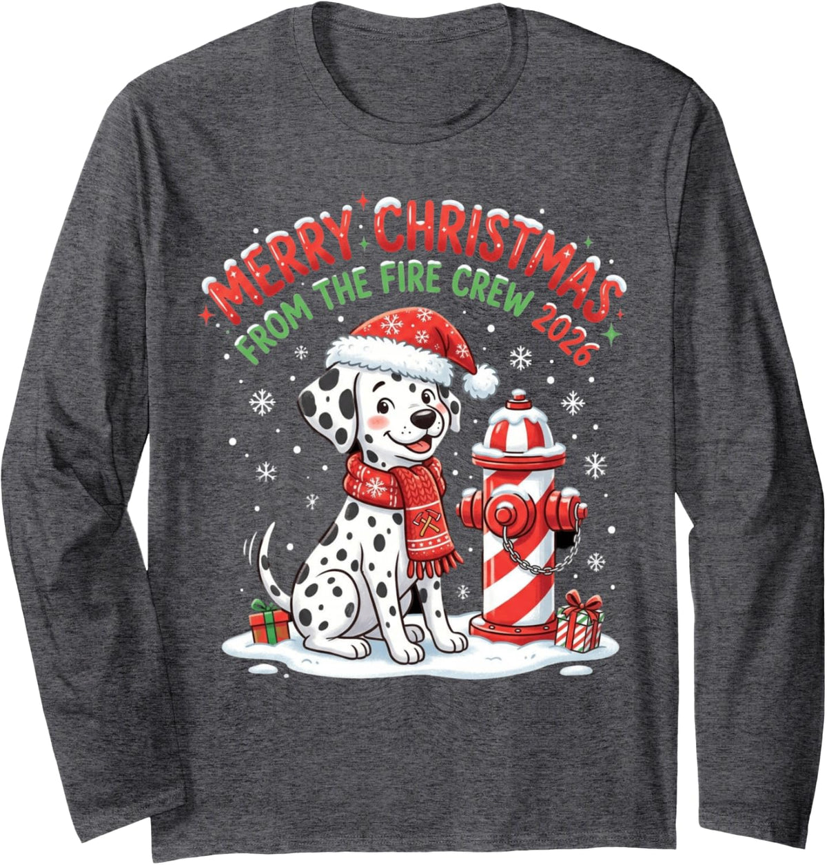 Fire Crew Christmas 2026 Dalmatian Dog Firefighter Long Sleeve T-Shirt - Adult Unisex Dark Heather Grey