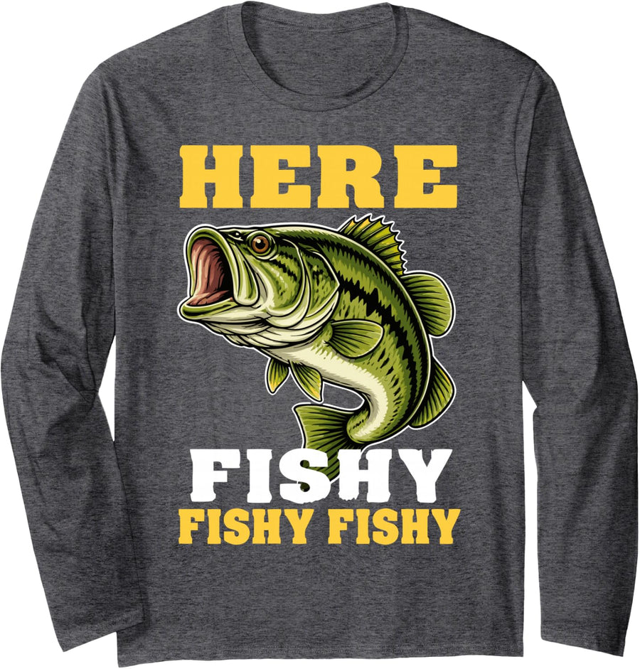 Funny Bass Fishing Angler Bass Long Sleeve T-Shirt - Adult Unisex Dark Heather Grey