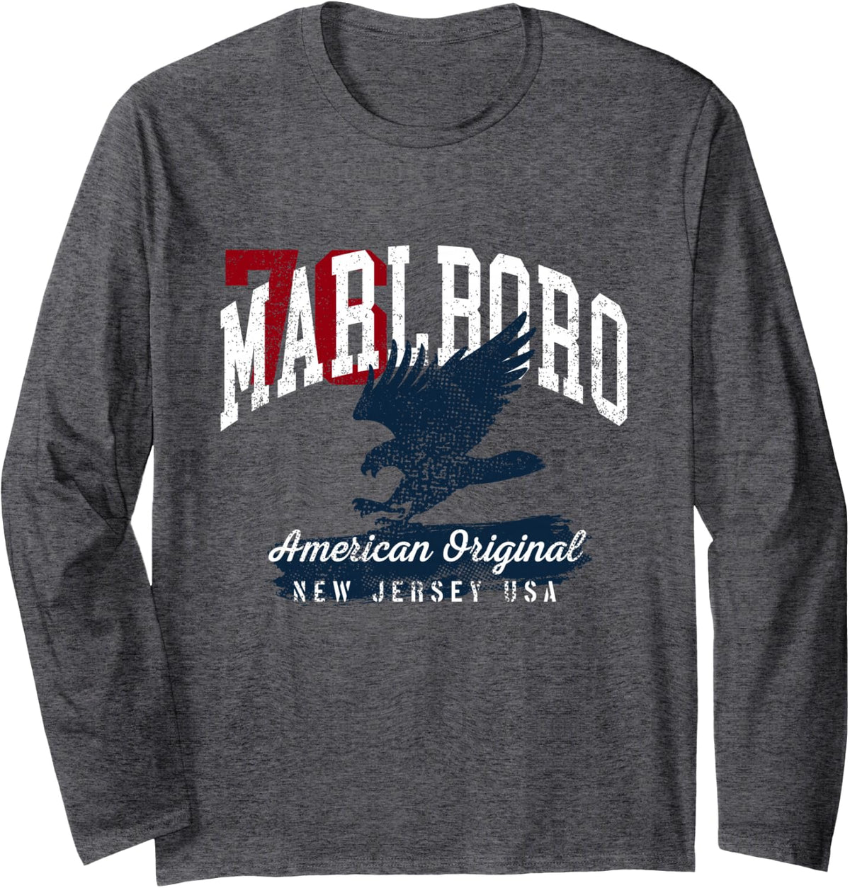 Marlboro New Jersey Vintage Patriotic Sports Design Long Sleeve T-Shirt - Adult Unisex Dark Heather Grey