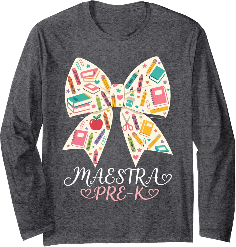 Hola Pre-K Maestra Spanish Teacher Long Sleeve T-Shirt - Adult Unisex Dark Heather Grey