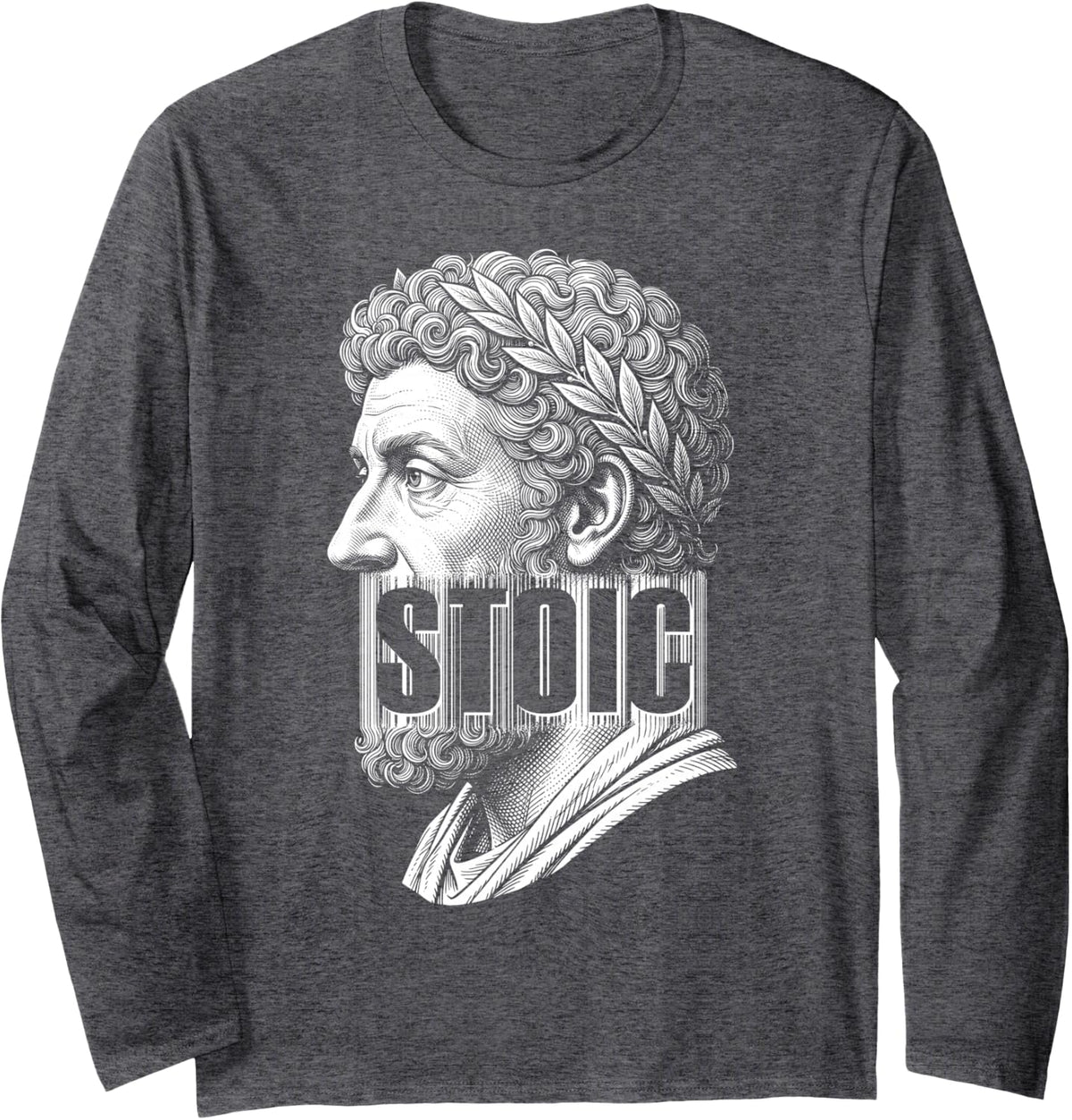 Marcus Aurelius Stoic Philosophy Barcode Philosopher Long Sleeve T-Shirt - Adult Unisex Dark Heather Grey