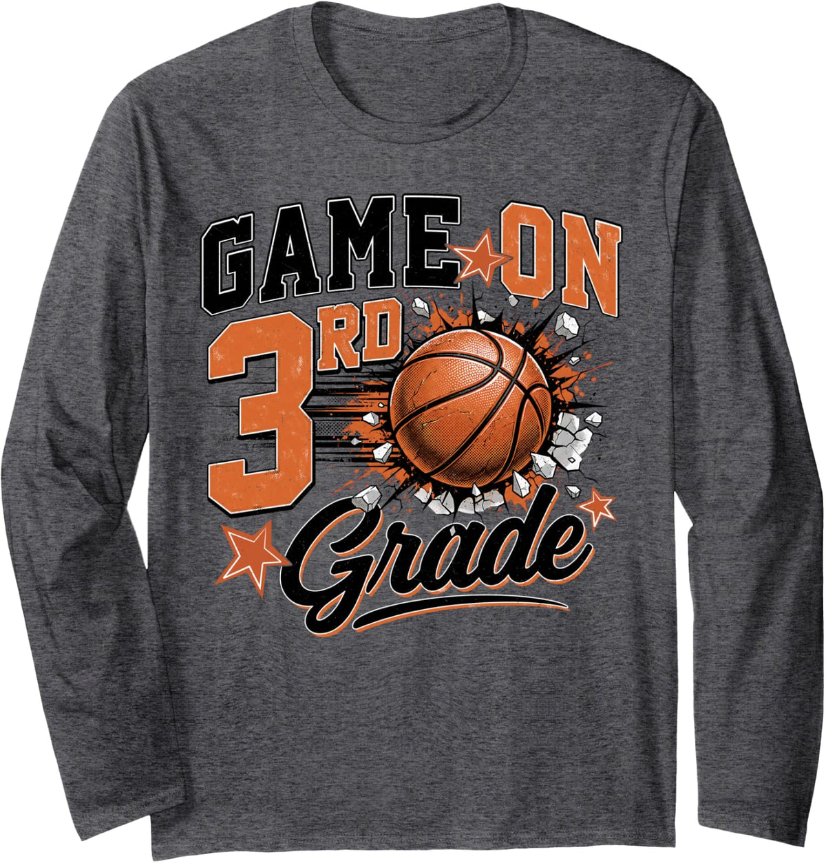 Game On 3rd Grade Basketball Back to School Teachers Boys Long Sleeve T-Shirt - Adult Unisex Dark Heather Grey