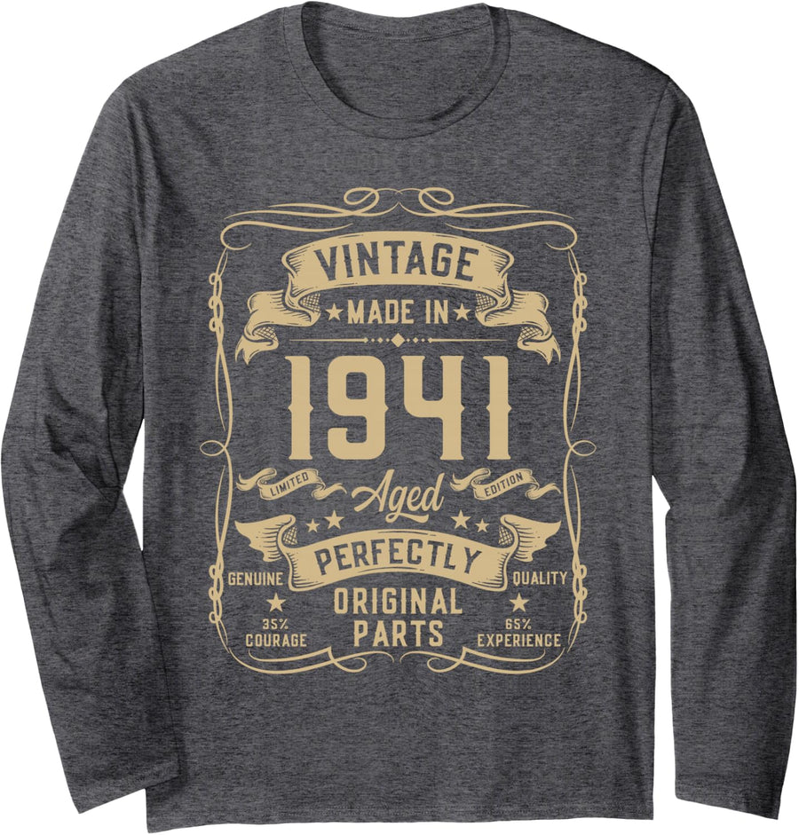 Vintage 1941 85yr 85th Birthday Gifts for Men 85 Years Old Long Sleeve T-Shirt - Adult Unisex Dark Heather Grey