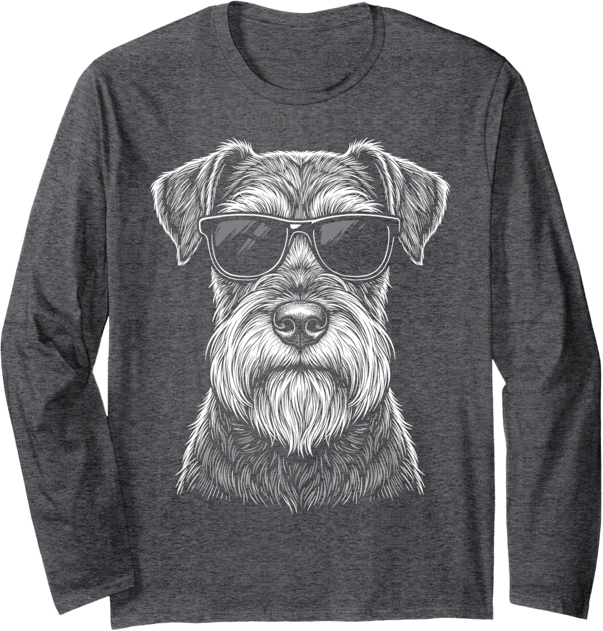 Schnauzer Sunglasses Long Sleeve T-Shirt - Adult Unisex Dark Heather Grey