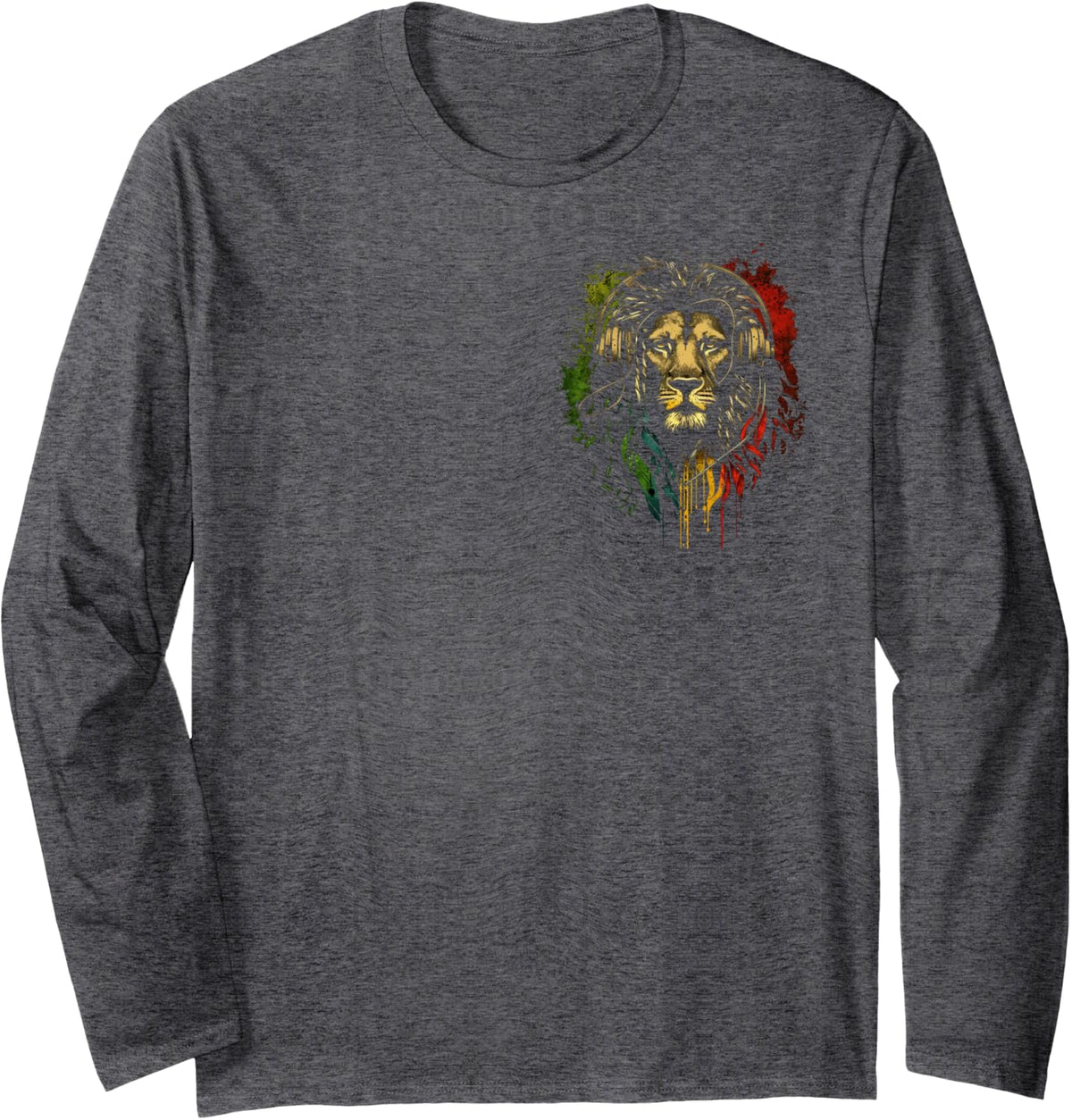 Rasta Reggae Lion Of Judah Jamaican Pride Rastafari Lion Long Sleeve T-Shirt - Adult Unisex Dark Heather Grey