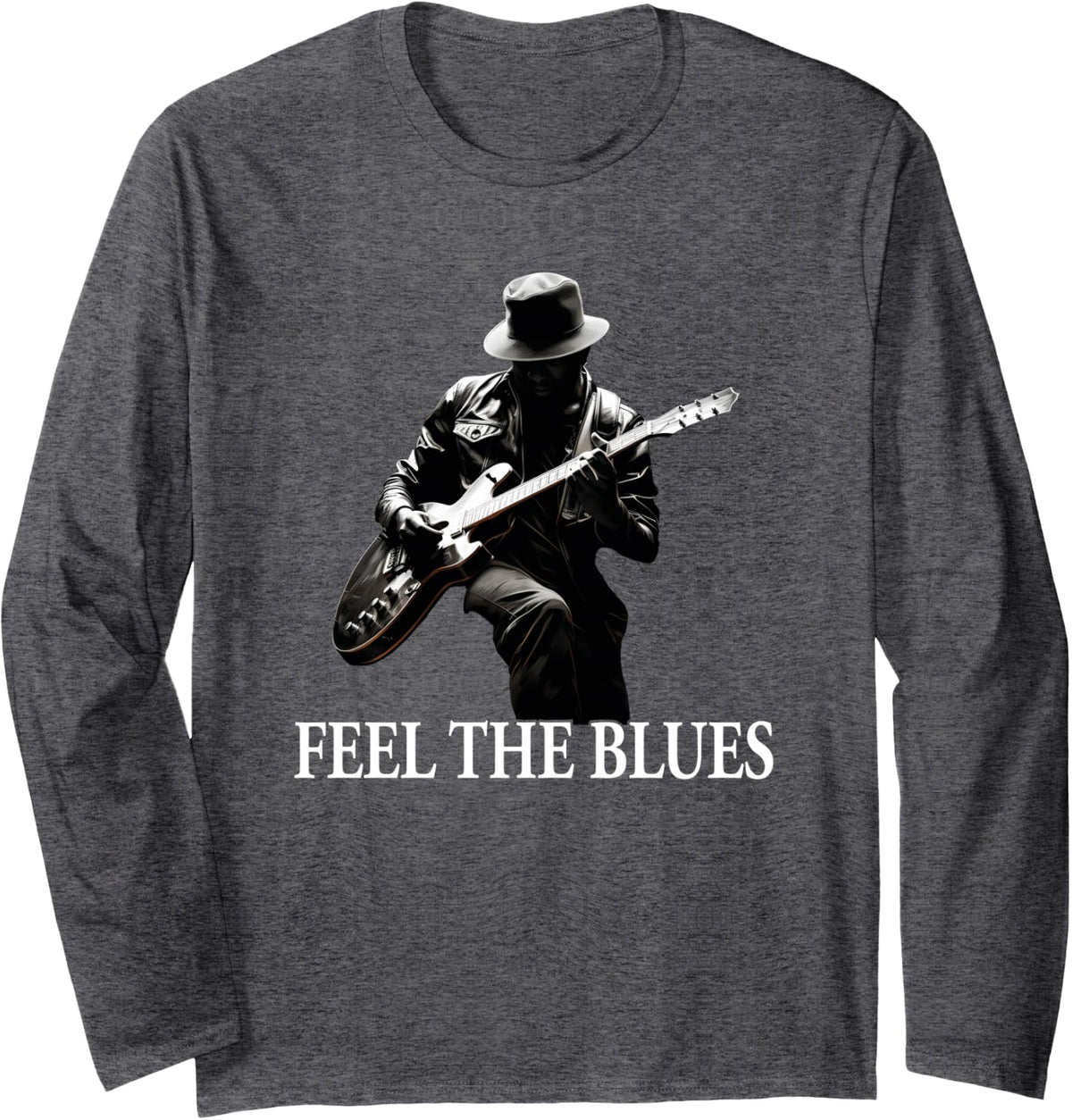 Blues Guitar Musicians Blues Music Long Sleeve T-Shirt - Adult Unisex Dark Heather Grey