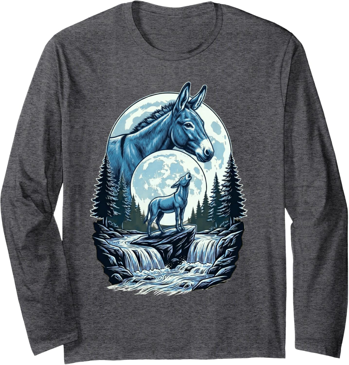 Donkey Howling to The Moon Funny Meme Donkey Lover Men Women Long Sleeve T-Shirt - Adult Unisex Dark Heather Grey