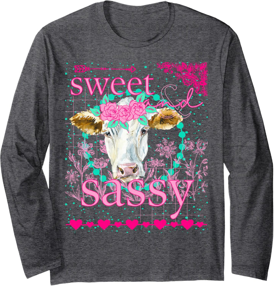 Cute White Cow Sweet & Sassy Southern Prep Simply Adorable Long Sleeve T-Shirt - Adult Unisex Dark Heather Grey
