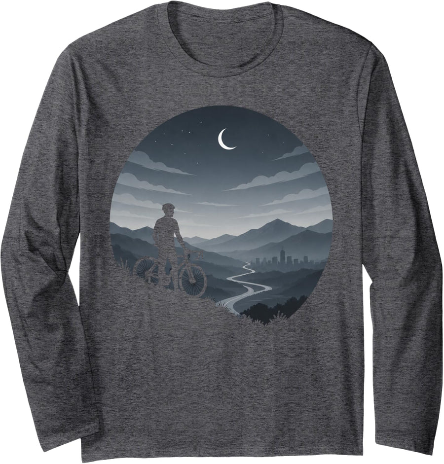 Mountain Biking Cyclist Design Long Sleeve T-Shirt - Adult Unisex Dark Heather Grey