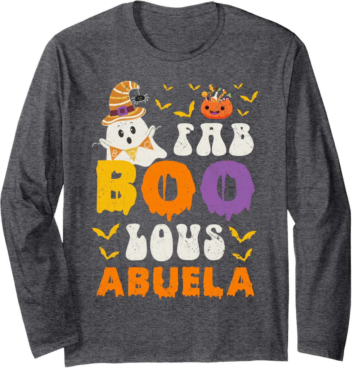 Faboolous Abuela Grandma Halloween Ghost Fun Long Sleeve T-Shirt - Adult Unisex Dark Heather Grey