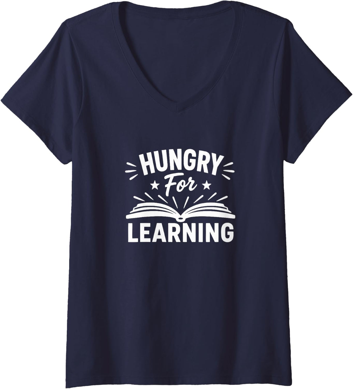 Women's Hungry for Learning - V-Neck T-Shirt - Navy Blue
